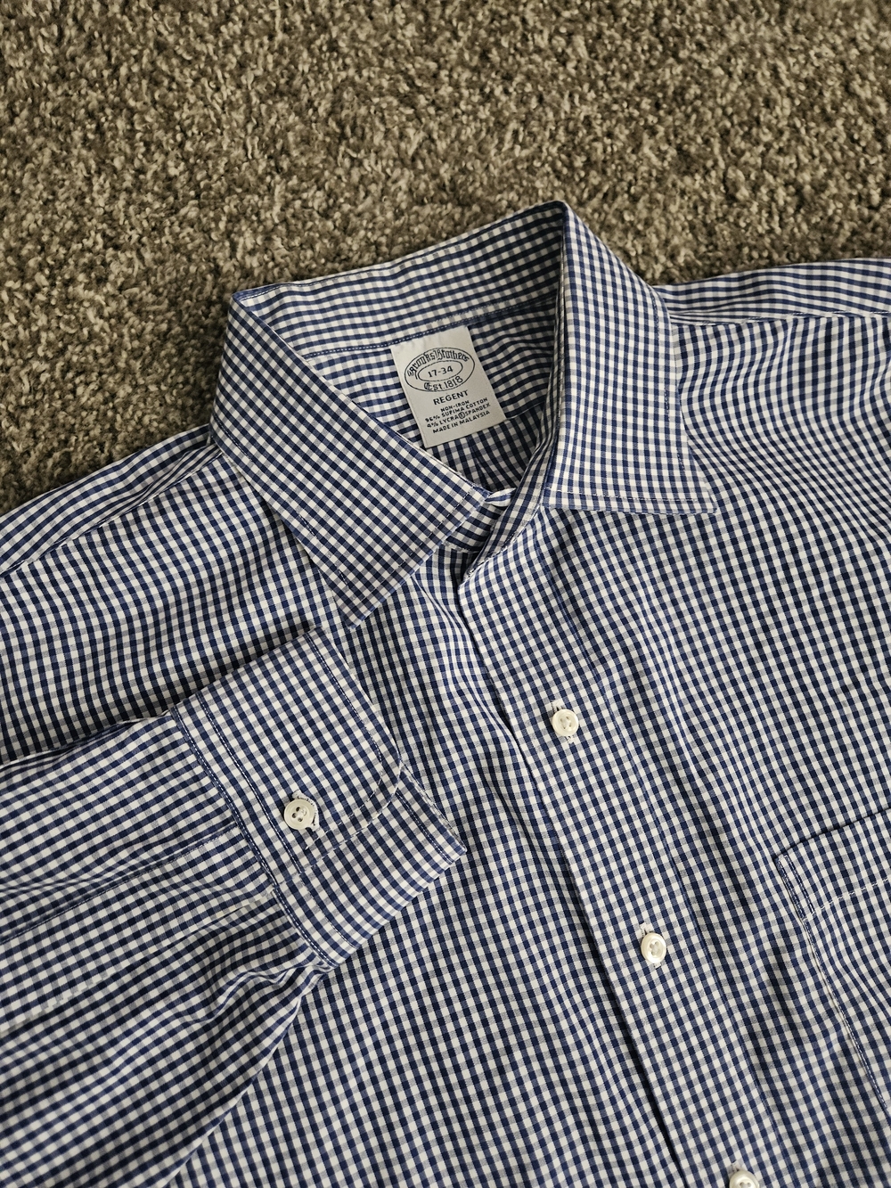 Brooks Brothers Dress Shirt Blue White Gingham Regent Supima Cotton Men's 17-34